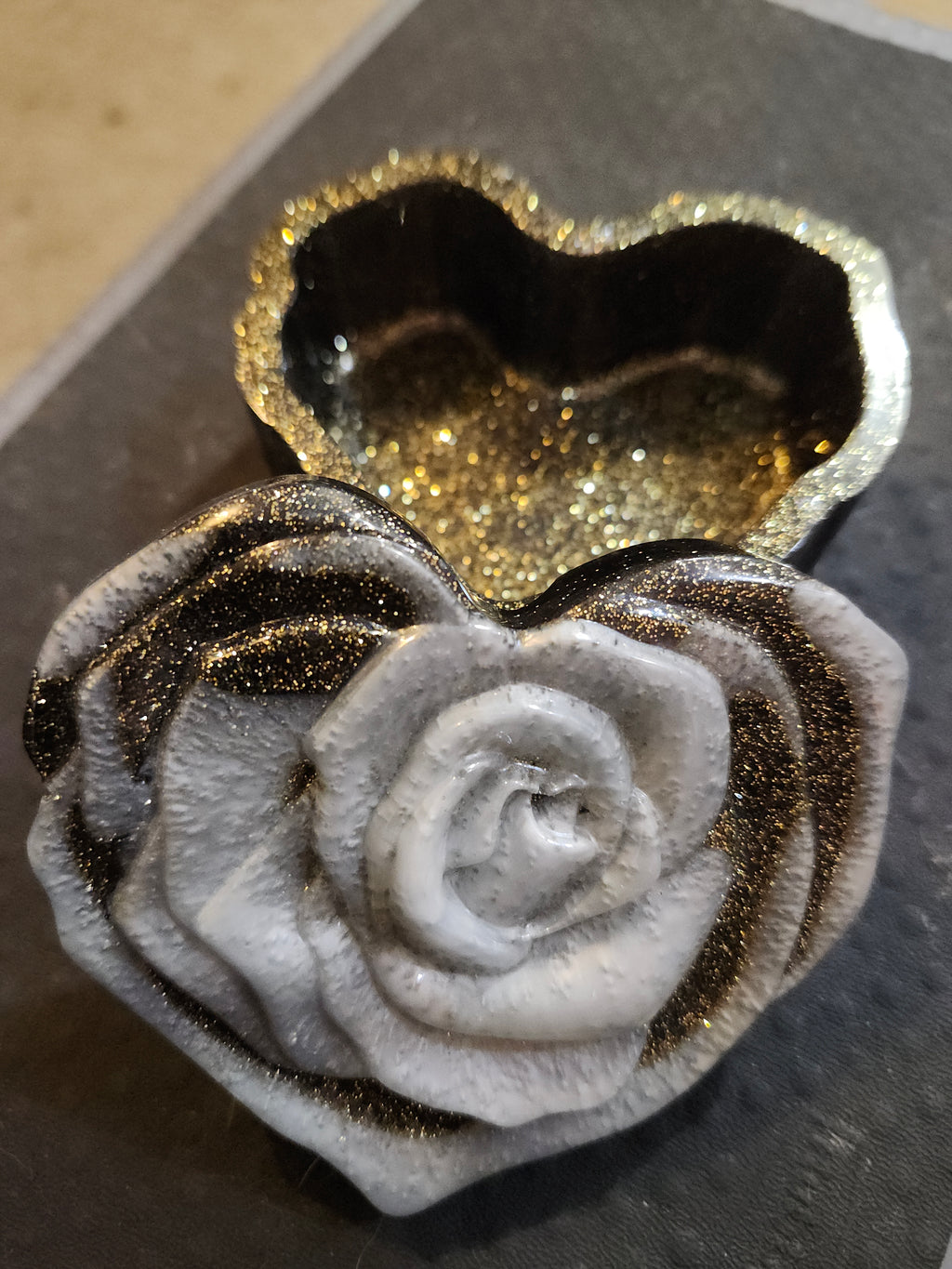 Heart shaped trinket box.