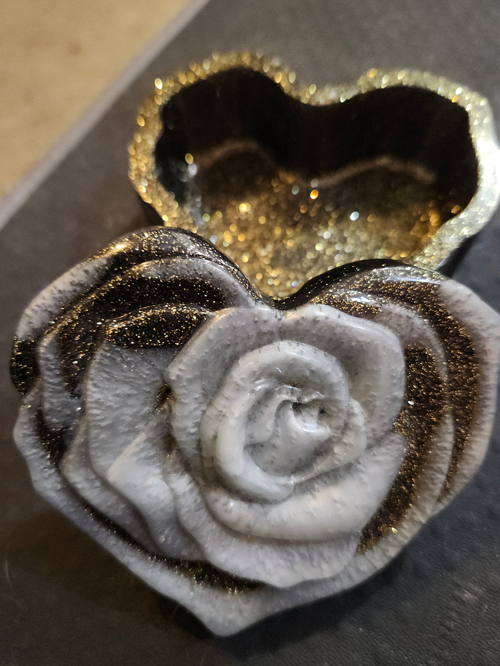 Heart shaped trinket box.